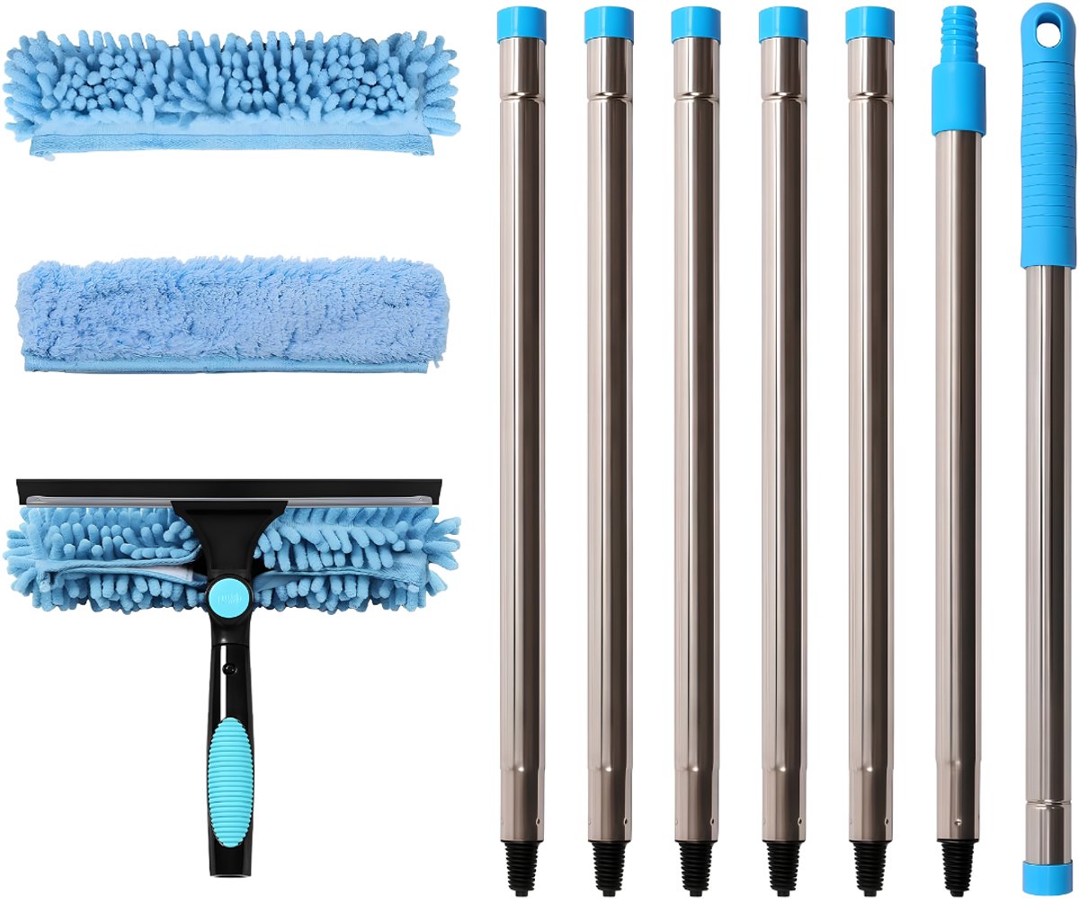 Telescoopsteel Ramenwasser - Telescopische Wasborstel - Raamtrekker & Duster - Blauw - 280cm x 26cm x 7cm
