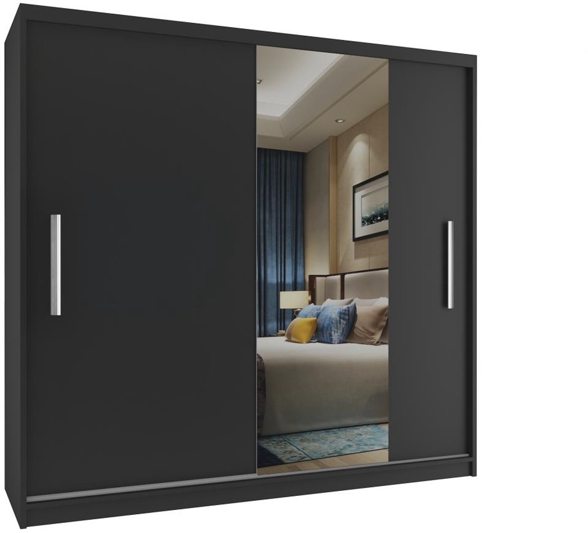 BELINI Verona MSE Schuifdeurkast 200 cm Zwart Mat - Kledingkast met Spiegel - Comfort Line Slaapkamerkast