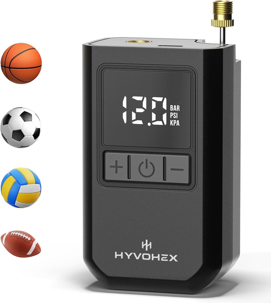 SnelShoppen - HYVOHEX Elektrische Balpomp - Draagbaar en Snel Oppompen voor Voetbal, Basketbal, Volleybal - Nauwkeurige Manometer en Digitaal LCD-Disp
