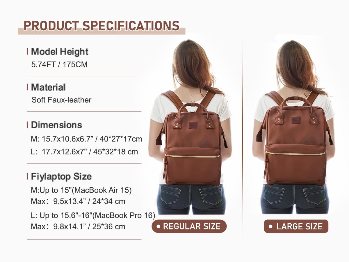 SnelShoppen - Lederen Reizen Laptop Rugzak Notebook School Luiertas voor Vrouwen en Mannen (Groot, Bruin) - Ideaal voor Werk, School, Reizen en Vrije – foto 7