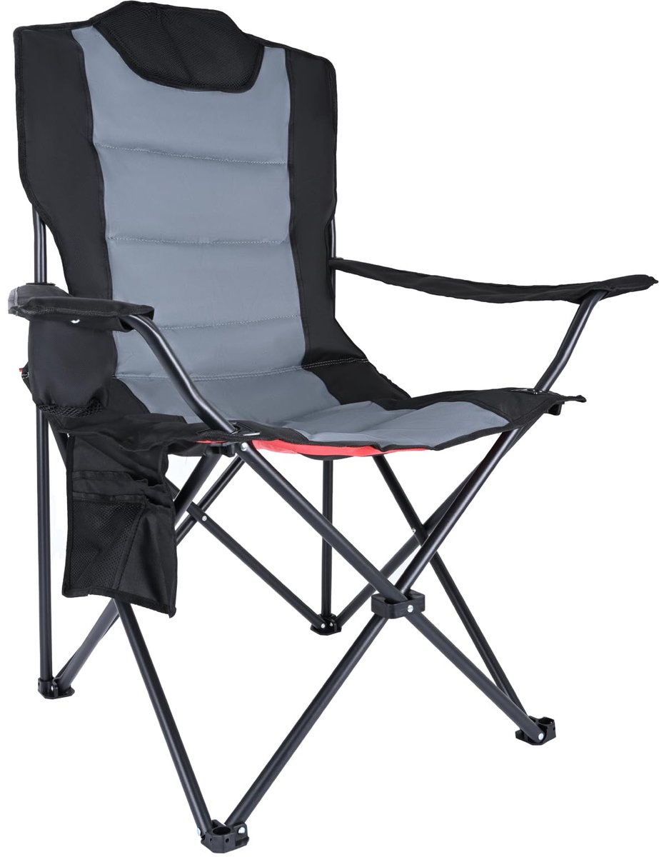SnelShoppen - YEAUPE PRO Campingstoel Opvouwbaar - Visstoel - Vouwstoel met Hoge Rugleuning - Strandstoel Klapkruk - Groot L - Grijs - Perfect voor Ca
