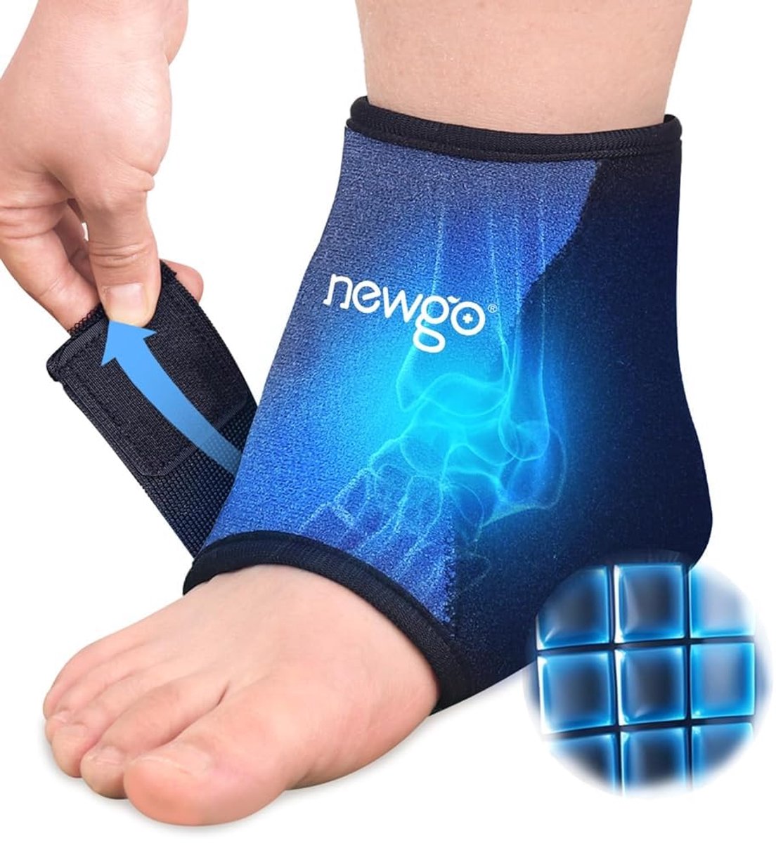 SnelShoppen - NEWGO Enkelkoelbandage Koelmanchet voor Voet met Flexibele Gel, Geïntegreerde IJsblokjesvorm, Langdurige Koeling, Verlichting van Verstu