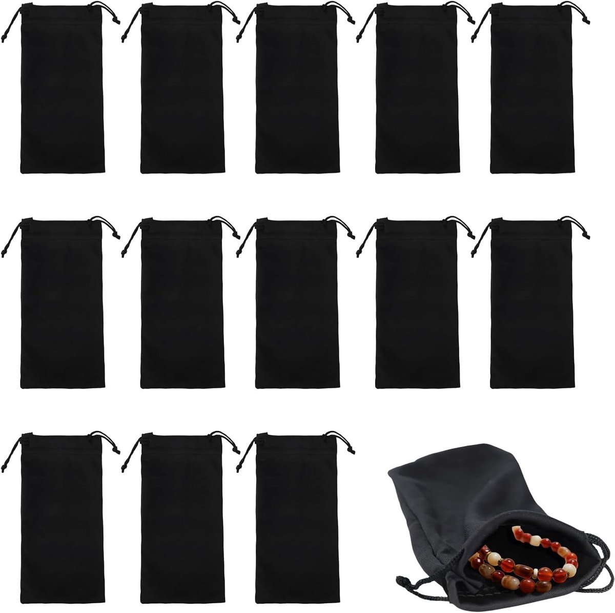 Zachte stoffen brillenkoker set van 15 stuks voor zonnebrillen en leesbrillen, veelzijdige stoffen pouch voor sieraden en kaarten, ideaal als reistasje en opbergzakje