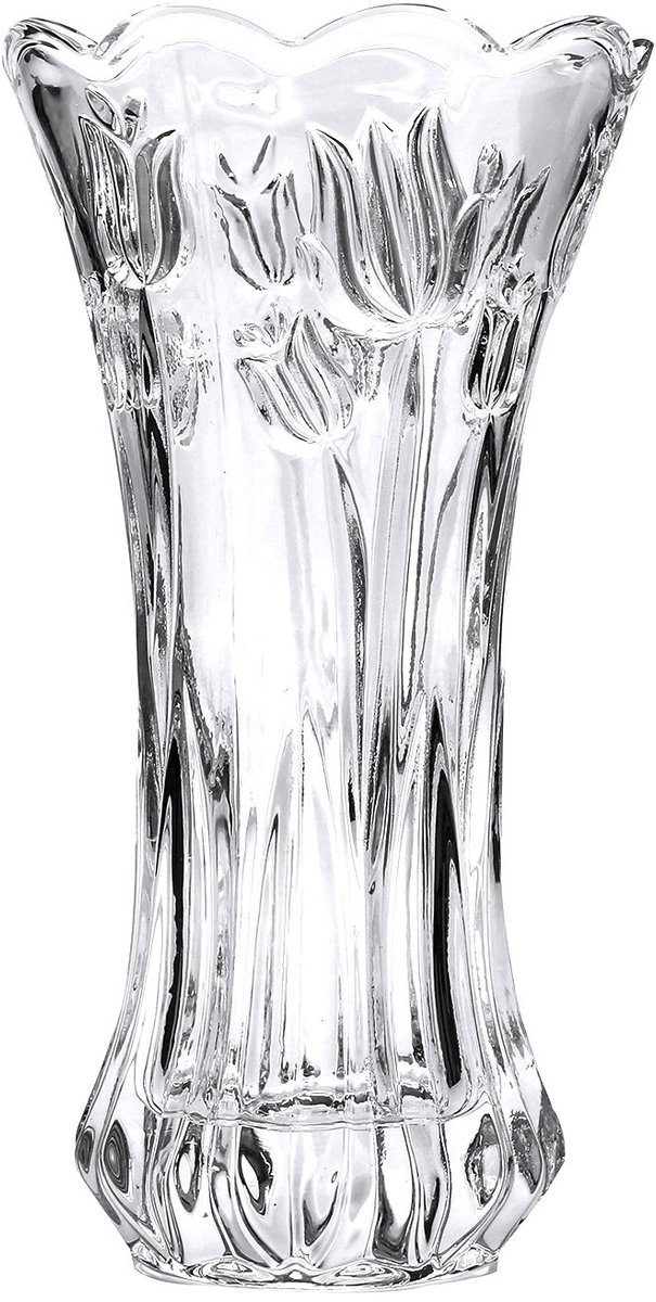 SnelShoppen - Grote Bloemenvaas met Tulpen Patroon - Helder Glas - 9,4 inch Hoog x 4,9 inch Breed - Perfect voor Bruiloft, Cadeau of Interieur Decorat