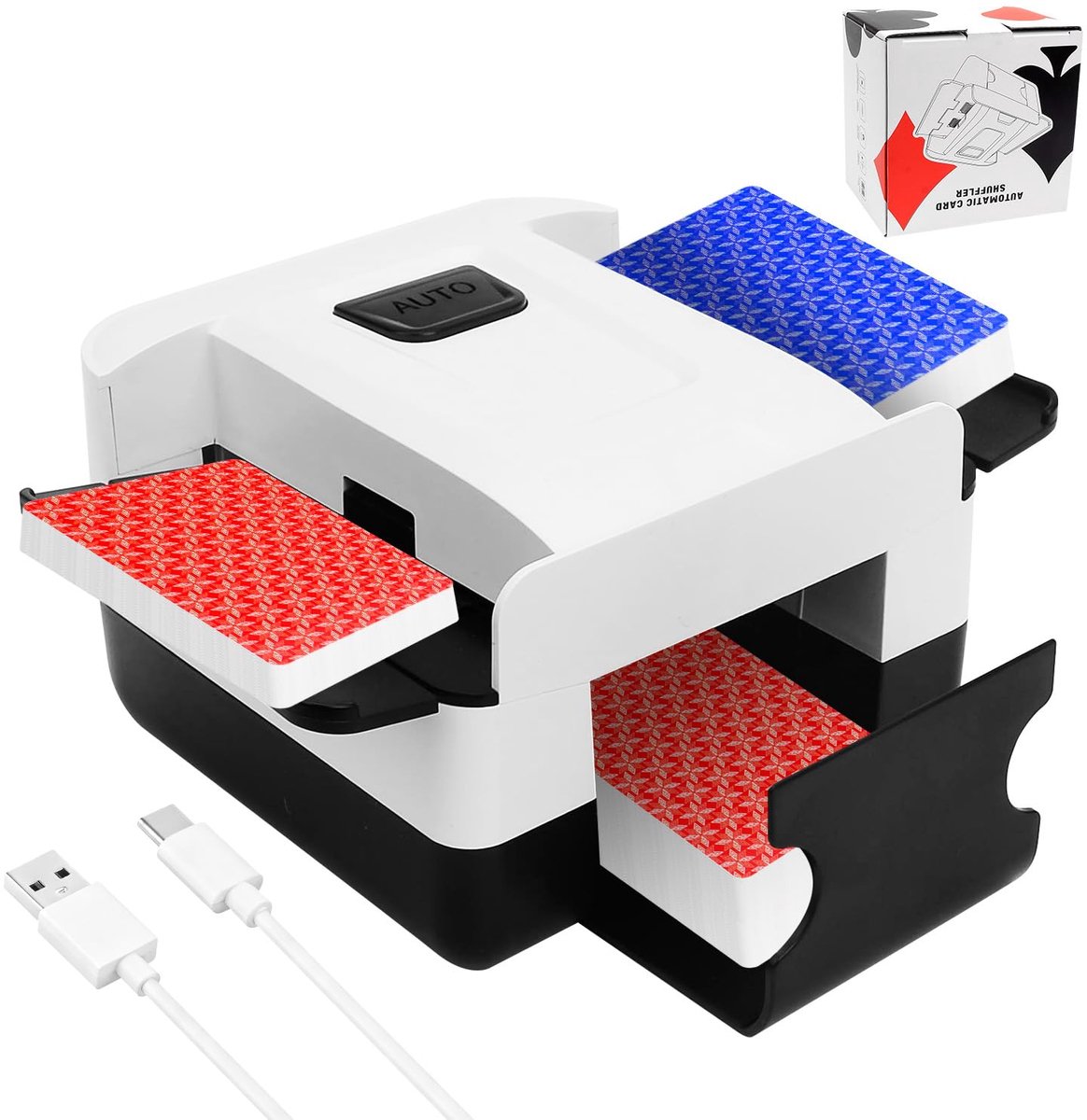 SnelShoppen - Automatische Kaartshuffler Machine voor 2 Decks - Drukknop Oplaadbare & Draagbare Shuffler voor Poker, UNO, Blackjack - Perfect voor Fee