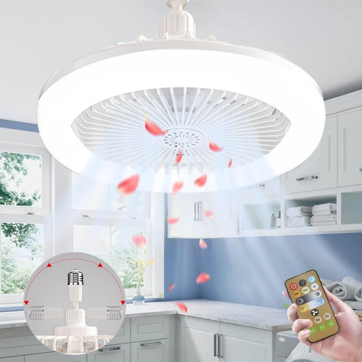 SnelShoppen - Luxe Kroonluchter met Plafondventilator E27, Beige Plafondlamp met Afstandsbediening voor Woonkamer, Slaapkamer, Feest en Keuken