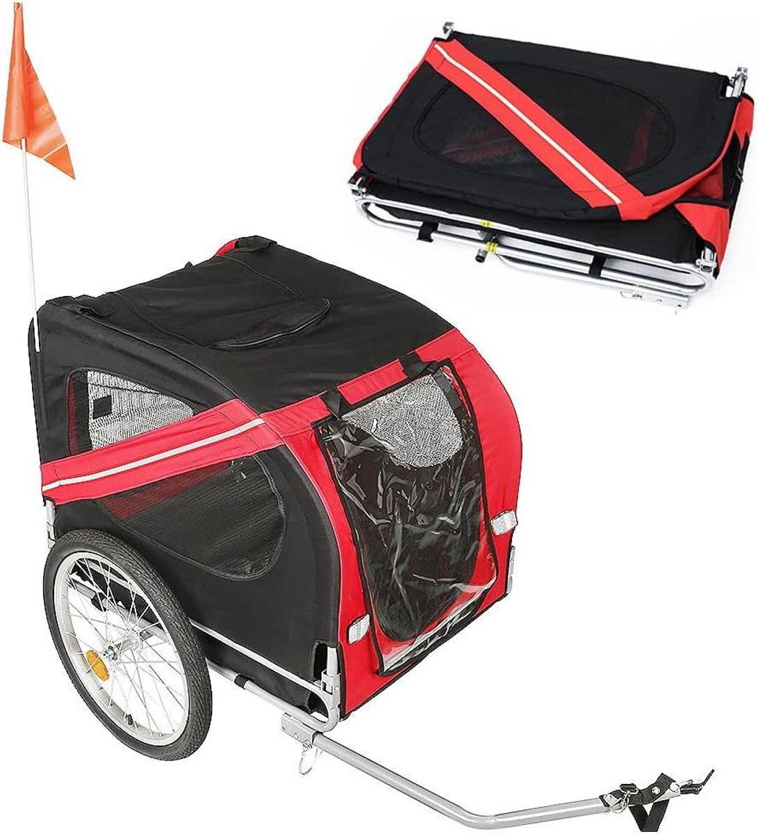 Fietskar Huisdier - Honden Aanhanger - Veilig Vervoer - Opvouwbaar Ontwerp - 40 kg Capaciteit - Rood Zwart