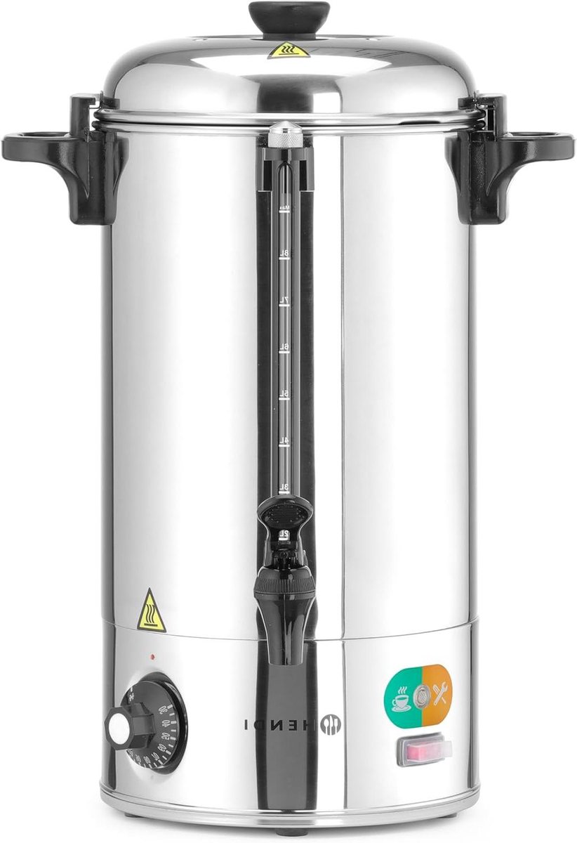 Heetwaterdispenser - Glühweinketel Waterkoker - Dranken Verwarmen - Non-drip kraan - 9 Liter - Zilver