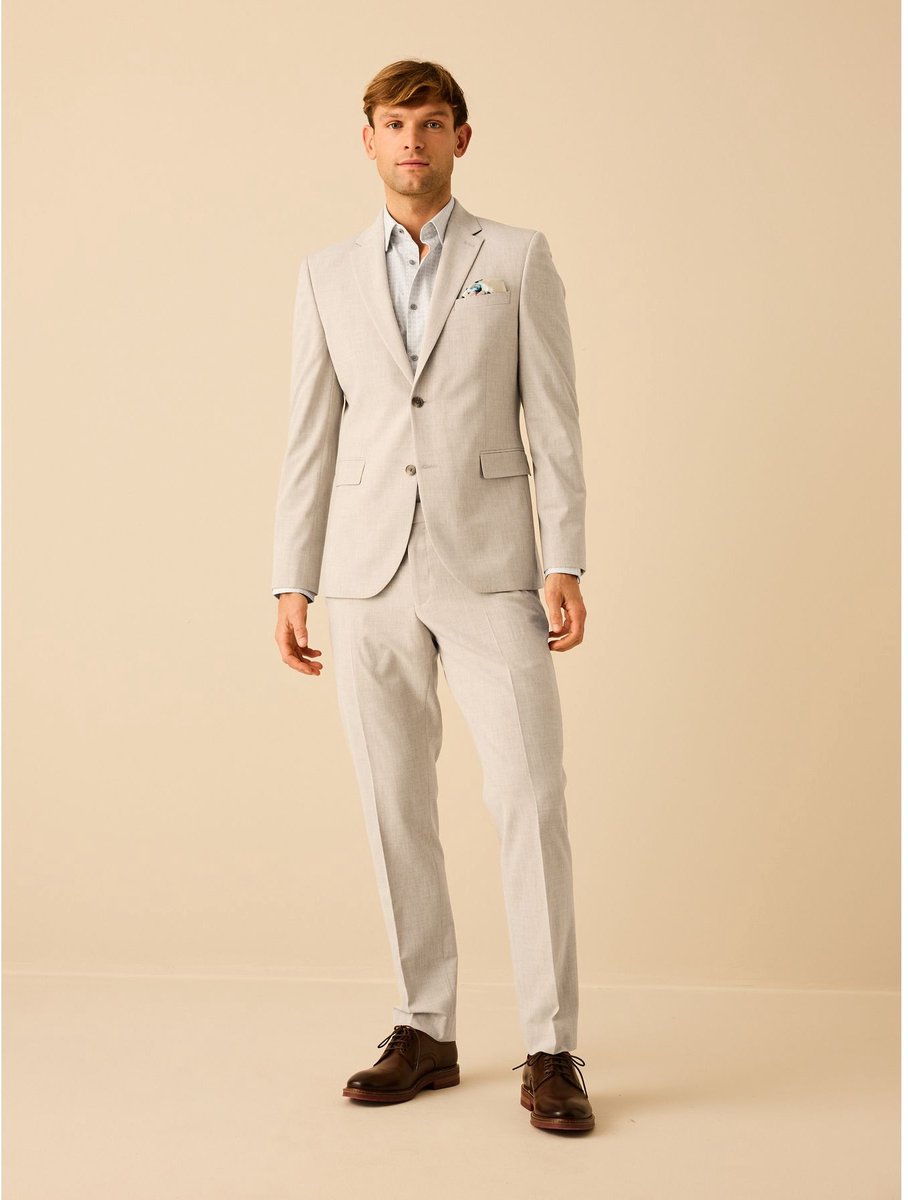 Next - Heren - Slim Fit - Meegevend stretchkostuumjasje - Regular - Naturel