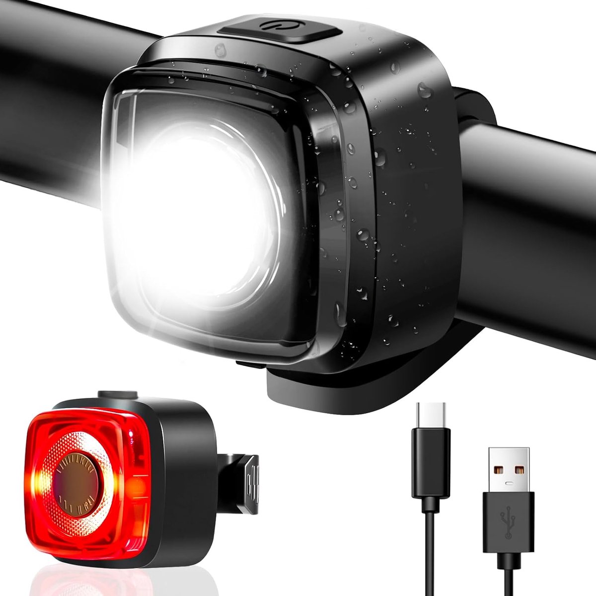 SnelShoppen - Fietsverlichtingsset StVZO-goedgekeurd, USB-oplaadbaar type C, IPX5 waterdicht, compact en ruimtebesparend, ideaal voor dagelijkse pende