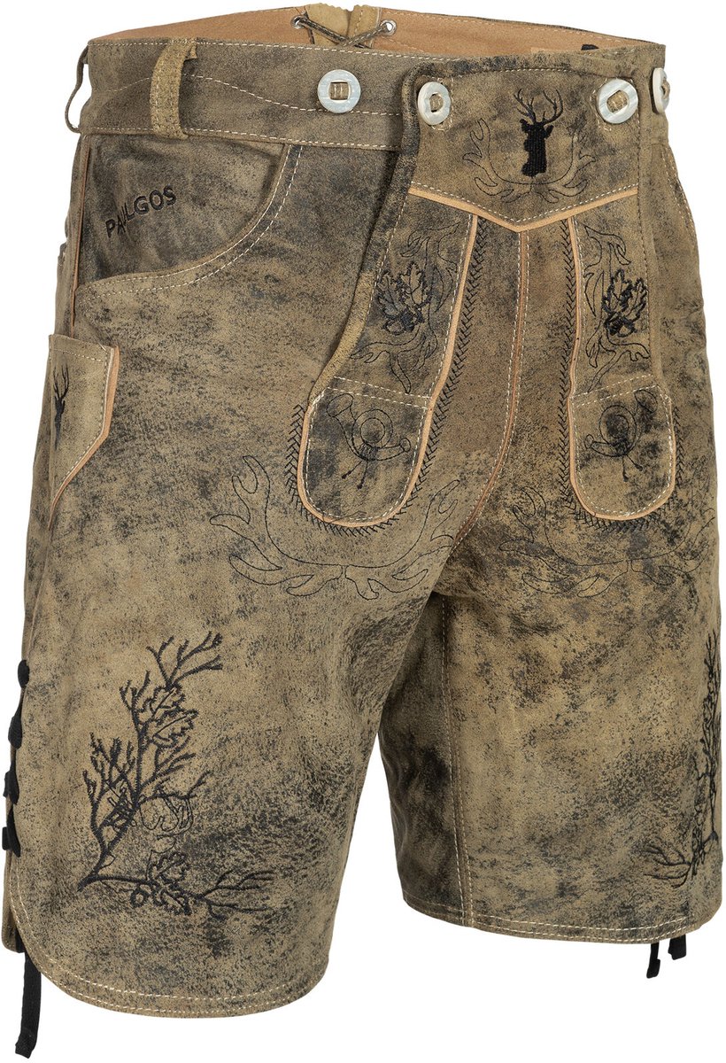 PAULGOS heren-traditionele lederen broek, kort - HK3 ANTIK - echt leer - verkrijgbaar in 3 kleuren - maat 44 - 60