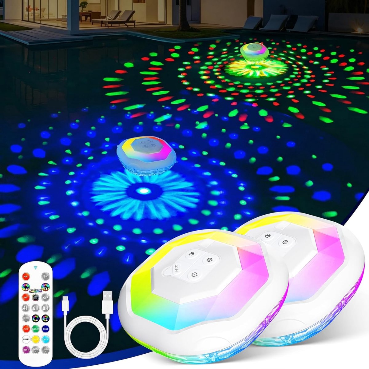 Zwevende zwembadverlichting LED - 2 stuks - RGB veelkleurige lichtshow - ideaal voor sfeervolle avonden - ShopVlot