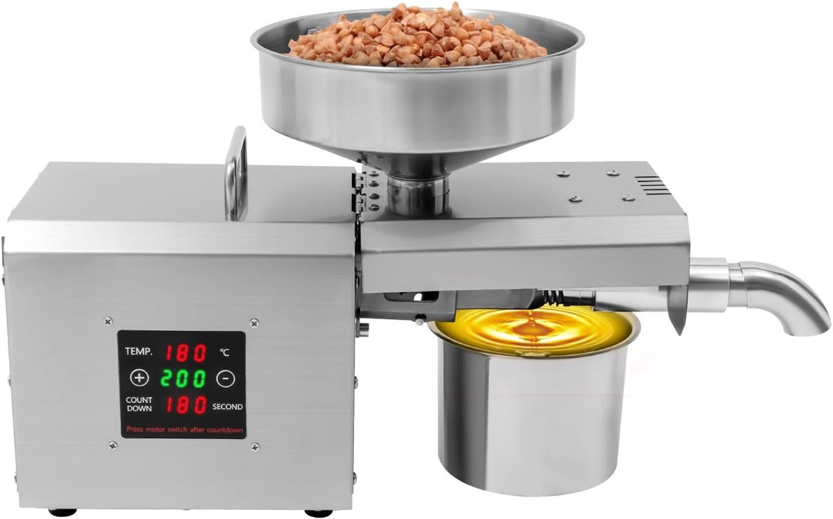 Elektrische Oliepers voor Noten en Zaden - Automatische RVS Olie-extractor met Verwarming, 220V