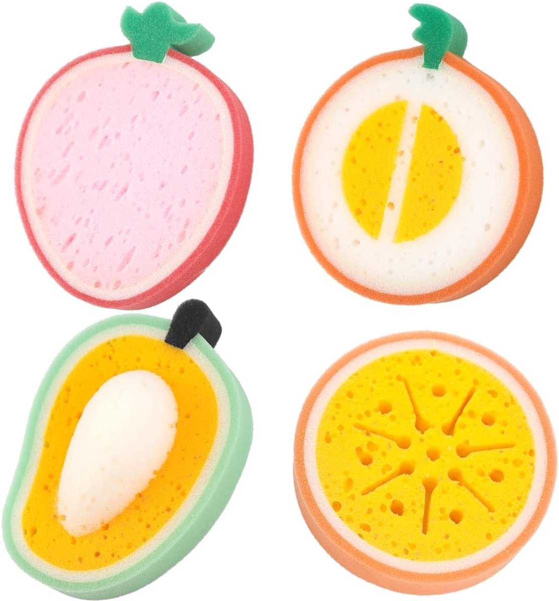 Leuke Fruitvormige Bad Spons Set van 4 - Zachte Douche Sponzen voor Kinderen en Volwassenen, Ideaal voor Lichaamsreiniging en Massage
