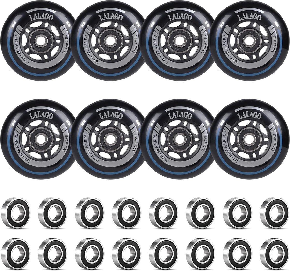 Inline Skate Wielen 76 mm - 8 Stuks PU Wielen met 88A Hardheid en ABEC 9 Lagers voor K2, Hudora en Apollo Skates