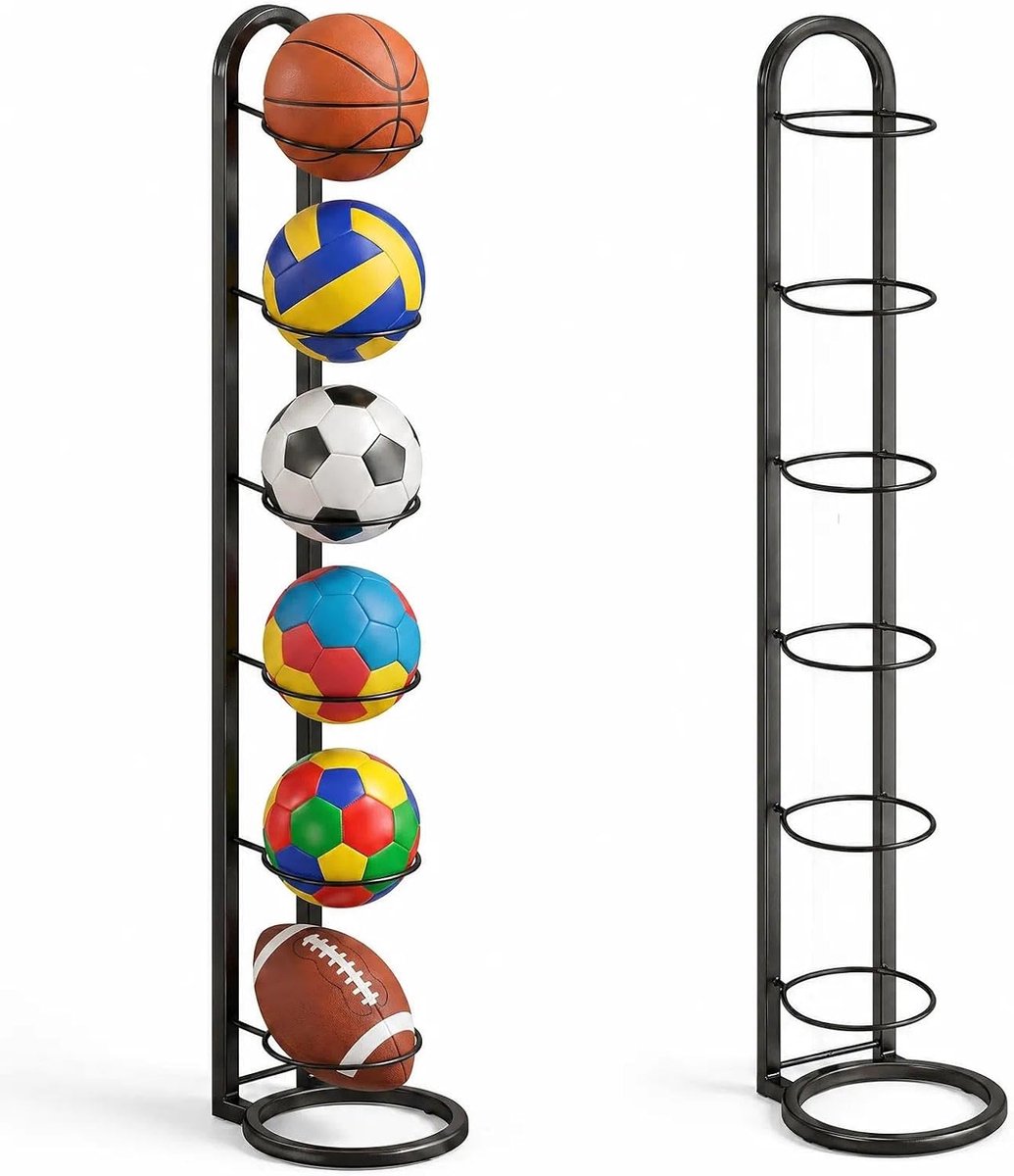 6-laags ballenstandaard - metalen ballenhouder - stabiel en robuust - perfect voor sportuitrusting - ShopVlot