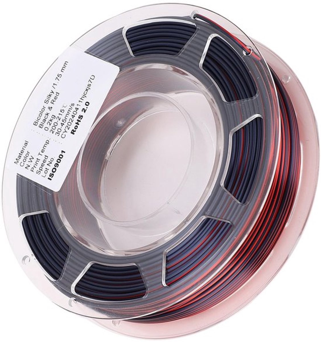 PLA Filament 1,75 mm - Silk/Zwart/Rood - 1 kg Spoel - Schitterend Glanzend - Thermoplastisch - Geen Blokkade - 3D Print Filament