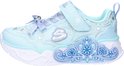 Lichtblauwe sneaker met glitters, strik, sneeuwvlok-detail en lichtjes.