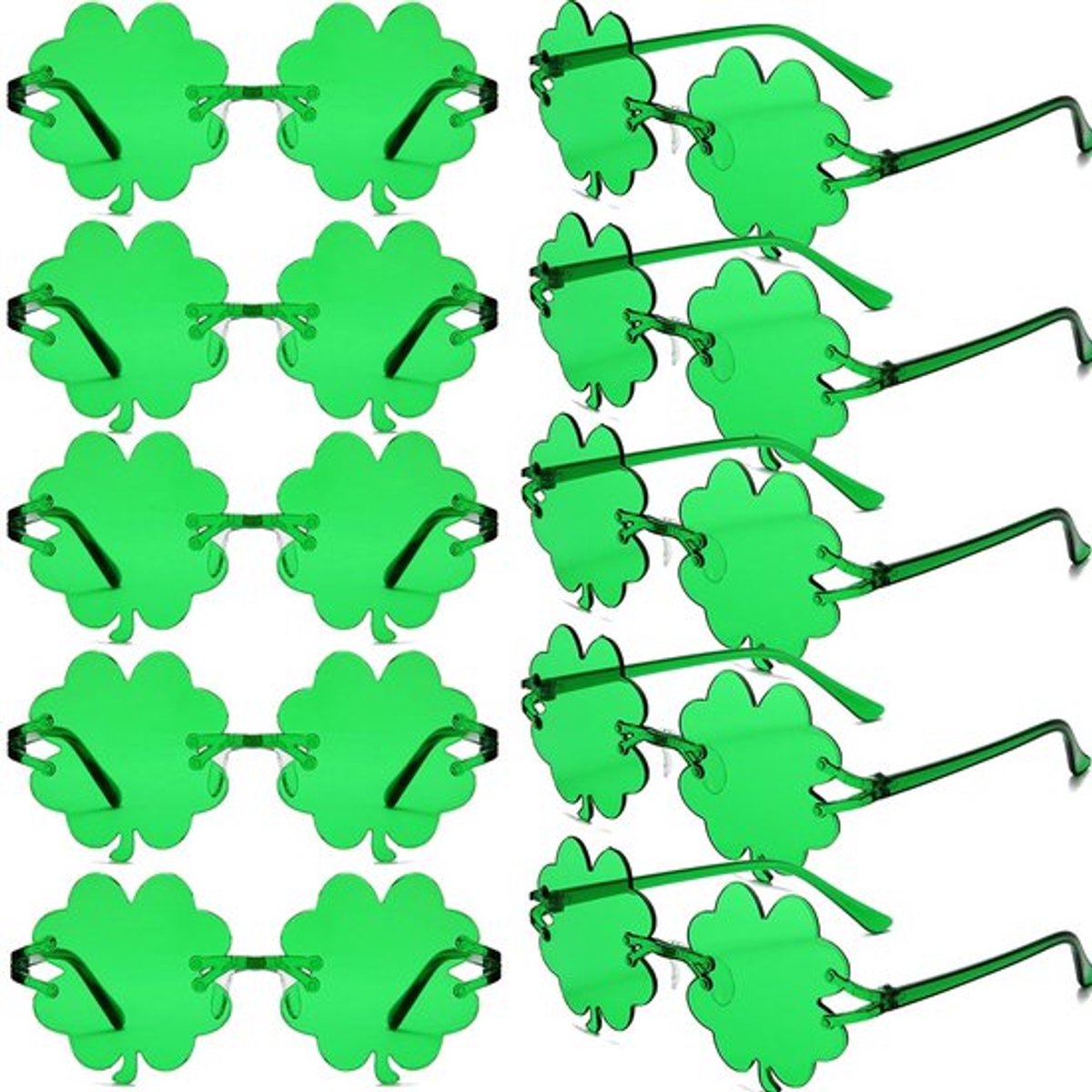 Zonnebril St. Patrick's Day - 10x Groene Klaverblad Zonnebrillen - Kunststof - Feestaccessoires - Duurzaam - Ideaal voor Kinderen en Volwassenen - Feestzonnebril