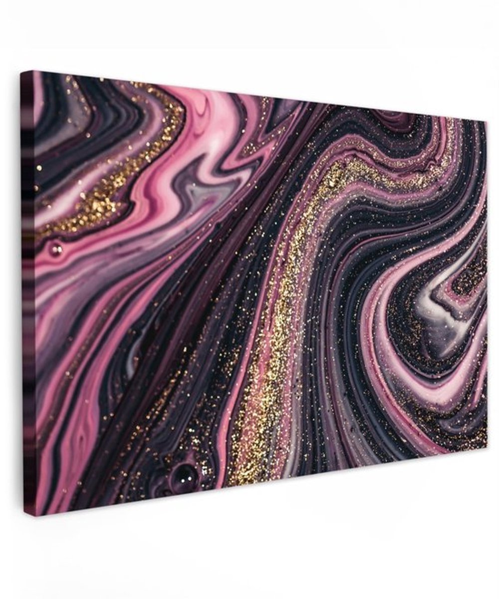 Canvas Schilderij 90x60 cm - Wanddecoratie Woonkamer - Marmerlook - Luxe - Houten Frame FSC - Horizontaal Georiënteerd