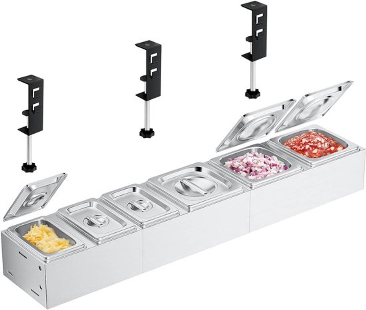 Pizza Ingrediënten Houder, RVS Container met Deksel voor Bijgerechten, Grill Accessoires en Keuken Organisatie, Set van 6 Stuks