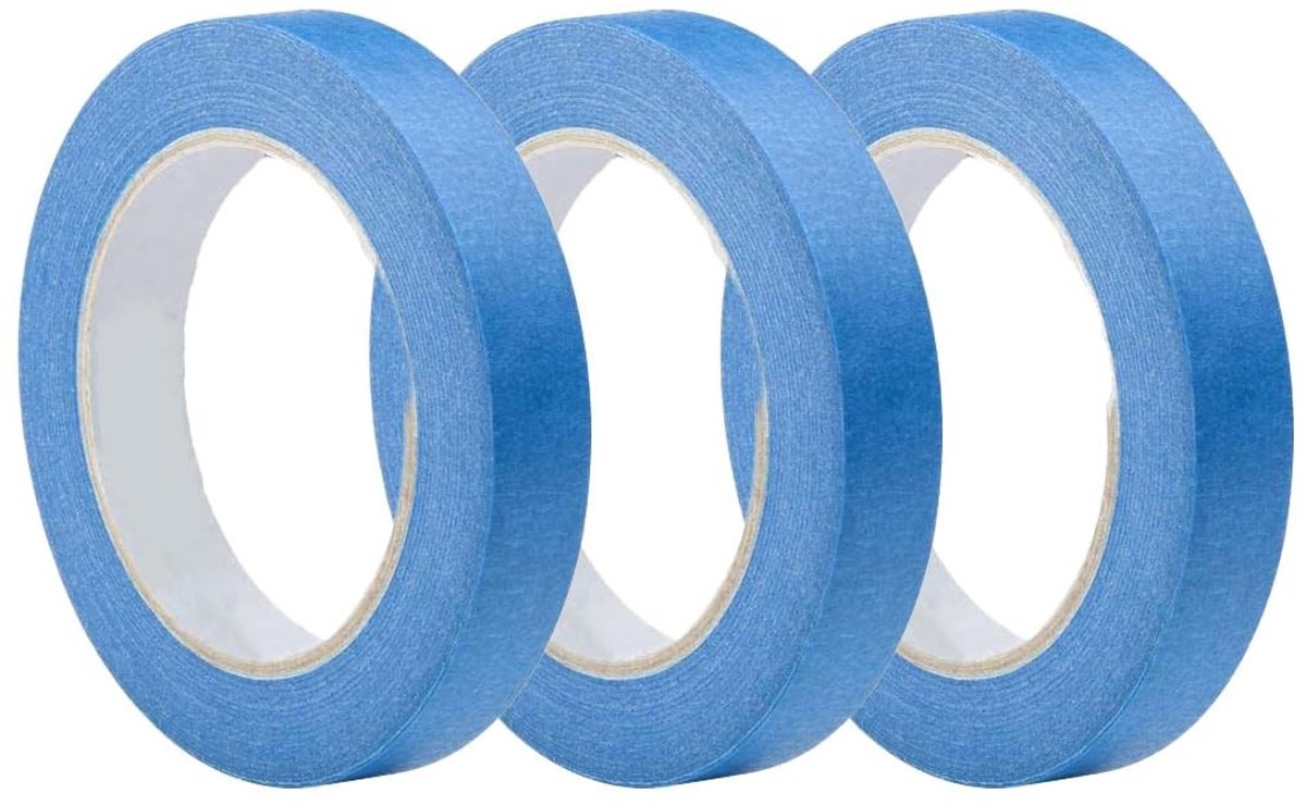 Papieren tape, set van 3 rollen in blauw, 5/8/10 mm x 50 m, ideaal voor knutselen, kantoor en auto-reparaties