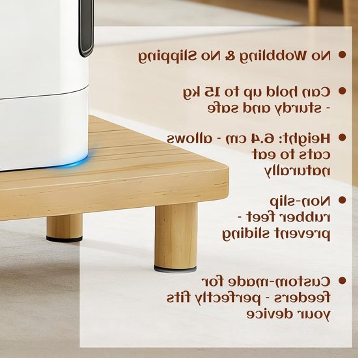 Verhoogd platform voor kattenvoerdispenser van massief hout, geschikt voor automatische voerautomaten, verbetert eetcomfort en ondersteunt nek en gewrichten (34,3 x 20 x 6,1 cm)