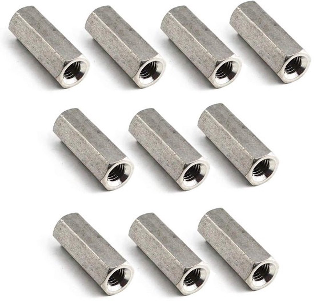 Zeskantkoppeling moer van roestvrij staal, M8 x 13 x 30, 10 stuks, ronde staaf-nut.