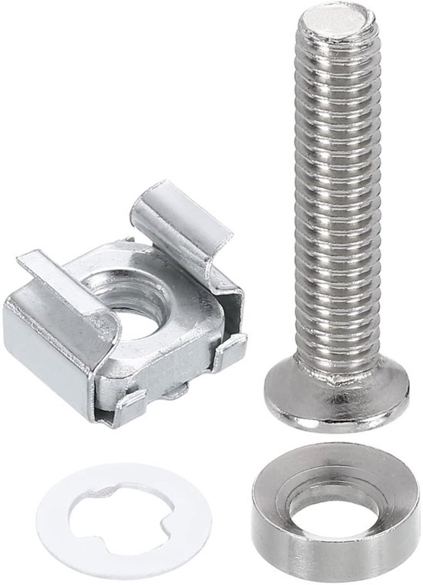 Rackmoeren M6 x 30 mm, 50 stuks - Vierkante rackmoeren van koolstofstaal voor kastmontage, zilverkleurig en duurzaam