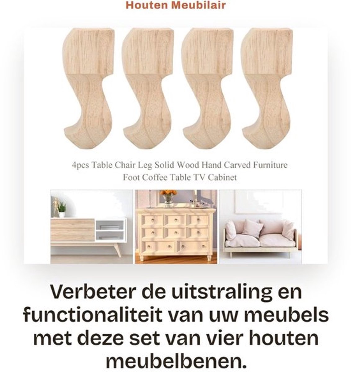 Houten Meubilair Benen - Ondersteuning voor Meubels - 4 Stuks - 12 * 6 cm - Decoratieve Voeten - Geschikt voor Salontafel en Sofa