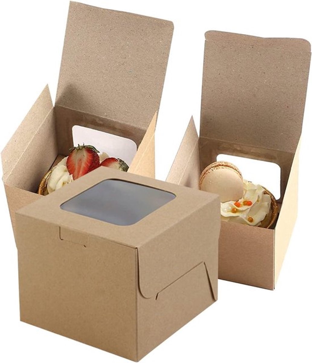 Cupcake Dozen Dozen Verpakking 24 Stuks Bruine Papieren Kraft Bakkerij Dozen met Venster voor Taart en Gebak