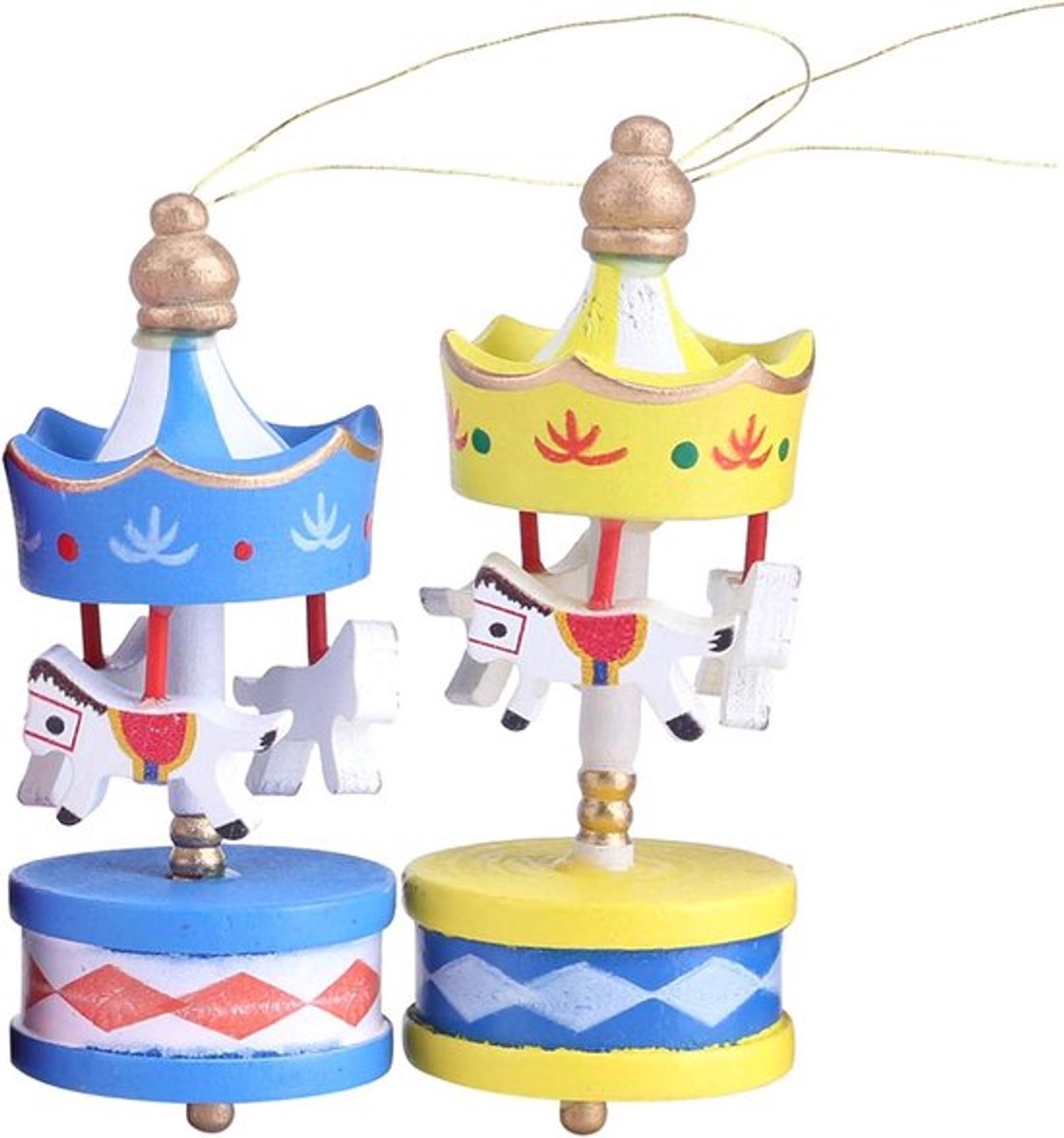 Houten Muziekdoos Carrousel Paard - Set van 6 - Vintage Stijl - Kerstboom Hanger - Verjaardagscadeau - Kinderdecoratie