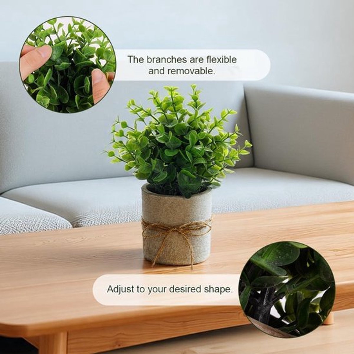 Nepplanten in Pot - Set van 4 Kunstplanten - Mini Pot Kunstdennennaalden, Rozemarijn, Eucalyptus - Baby Tears Nepplant - Binnen Decoratie voor Thuiskantoor Bureau