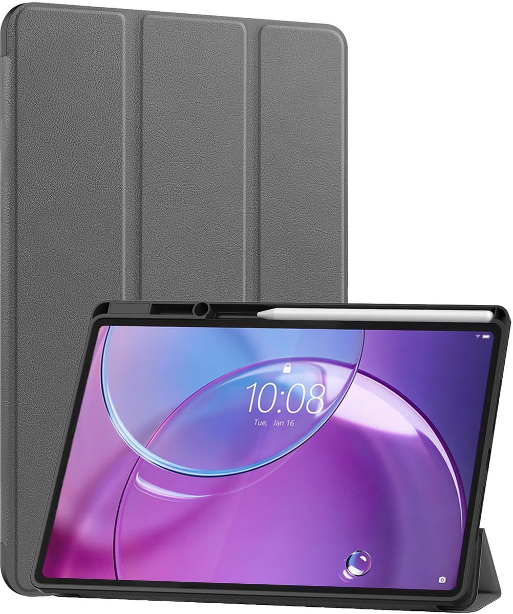 Hoes - Geschikt voor Lenovo Idea Tab Pro Gen 2 - Dun & Stevig - Trifold Bookcase - Hard Cover Case - Met Uitsparing Geschikt voor Lenovo Pen - Hardcover Book - Tablet Hoesje - Grijs