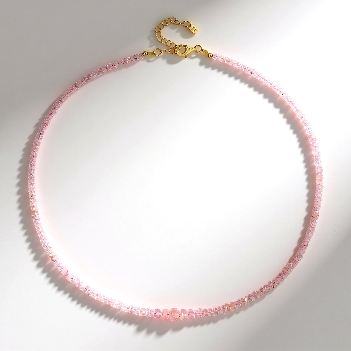Cavill - Verstelbare Zilveren Ketting - 925 Sterling Zilver Verguld - 52,074 ct Madagascar Morganiet - Elegante Roze Fancy Kraal
