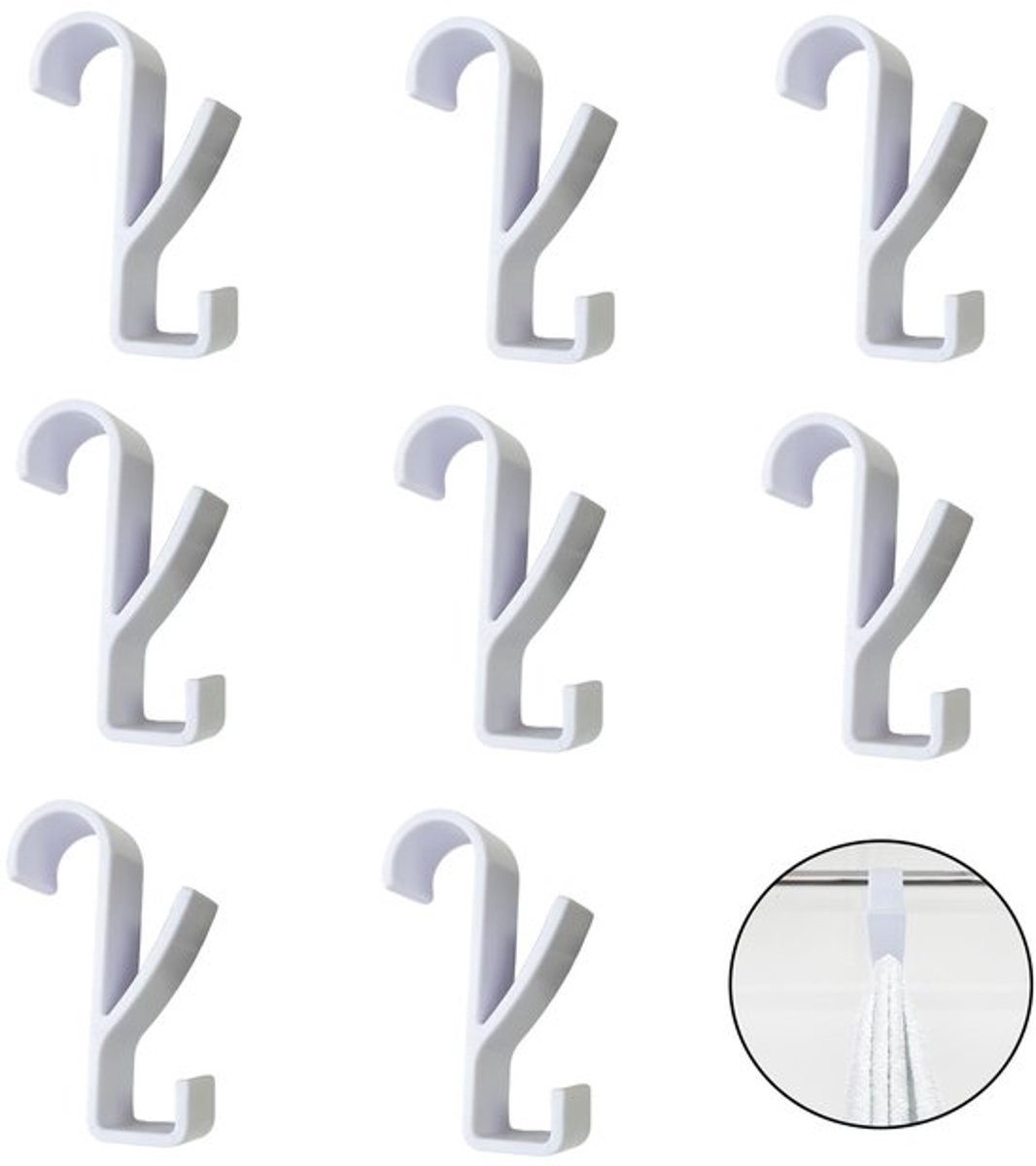 Badhaken 8 Stuks - Duurzaam Kunststof - Radiatorhaken - Handdoekhaken - Eenvoudige Installatie - Geschikt voor 2,5 cm Geleiders