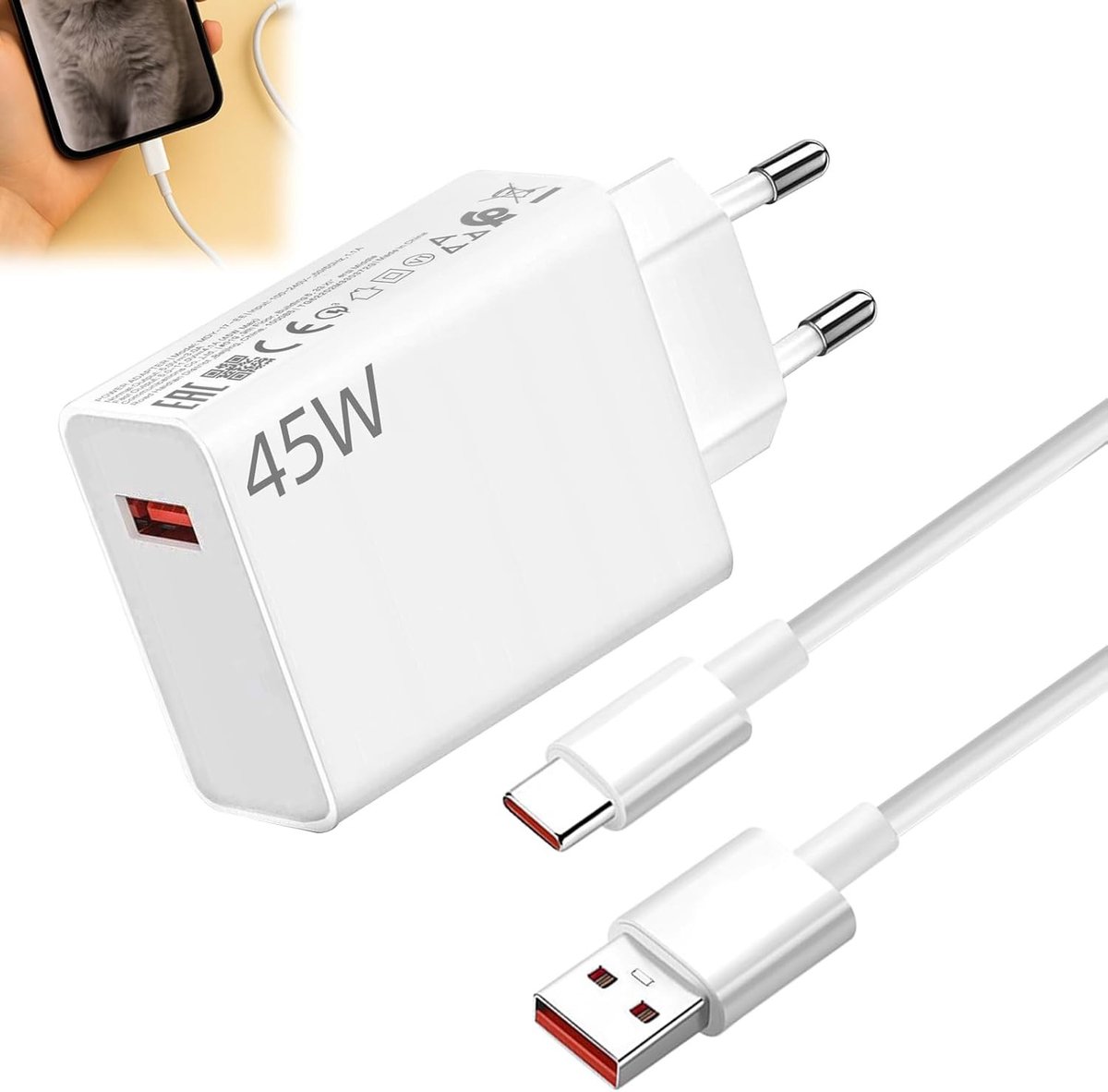 Oplader 45 W voor snelle en efficiënte laadtijd, geschikt voor Mi mobiele telefoons en andere apparaten, inclusief Turbo Caricabatterie en superflits-laadkop