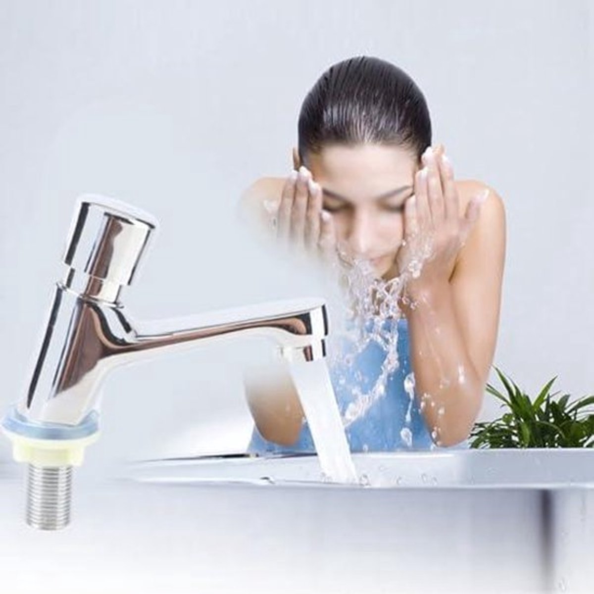 Vertragingskraan voor badkamer en keuken met chroomafwerking - Zelfsluitende waterbesparende kraan - G1/2 binnendraad - Openbare ruimtes.