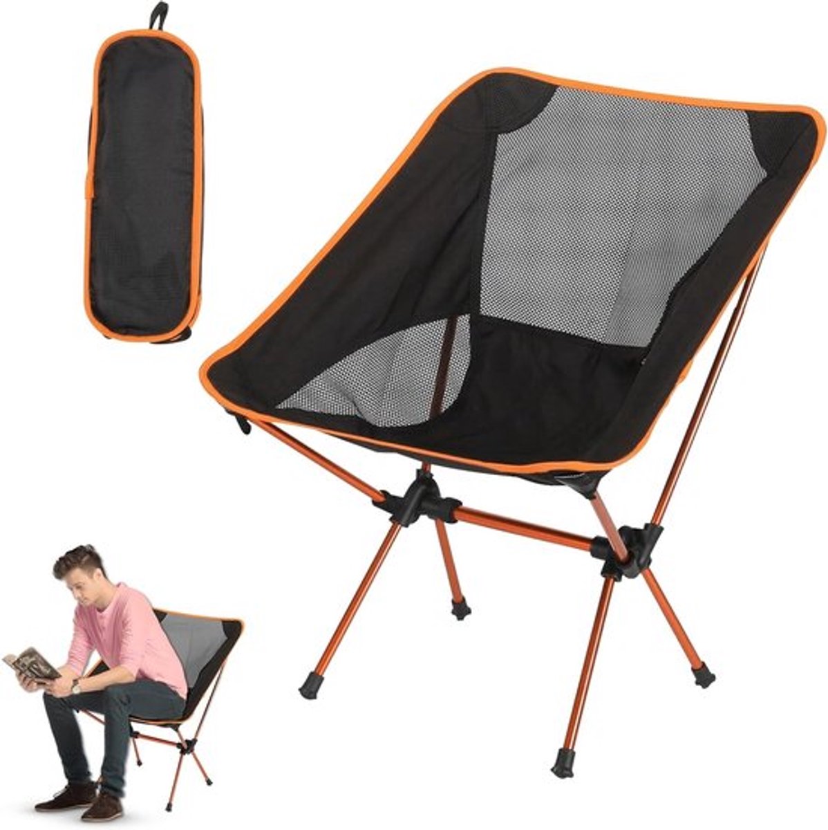 Vouwbare Campingstoel met Draagtas: Lichtgewicht Opvouwbare Stoel voor Buiten, Perfect voor Picknicken, Vissen en Tuinieren (Oranje Kleur)
