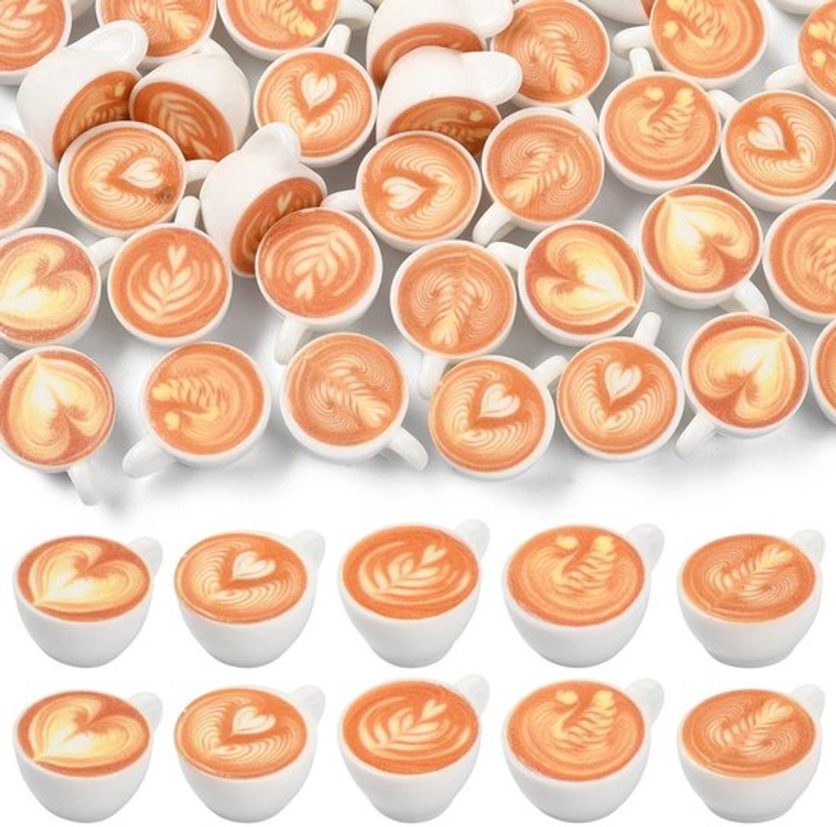 Koffie Cup Beeldjes 50 Stuks - Beeldjes - 3D Latte Mok Beeldjes - Decoratie Thuiskantoor - Dashboard Interieur - Lichtgewicht en Duurzaam - Miniatuurdecoraties
