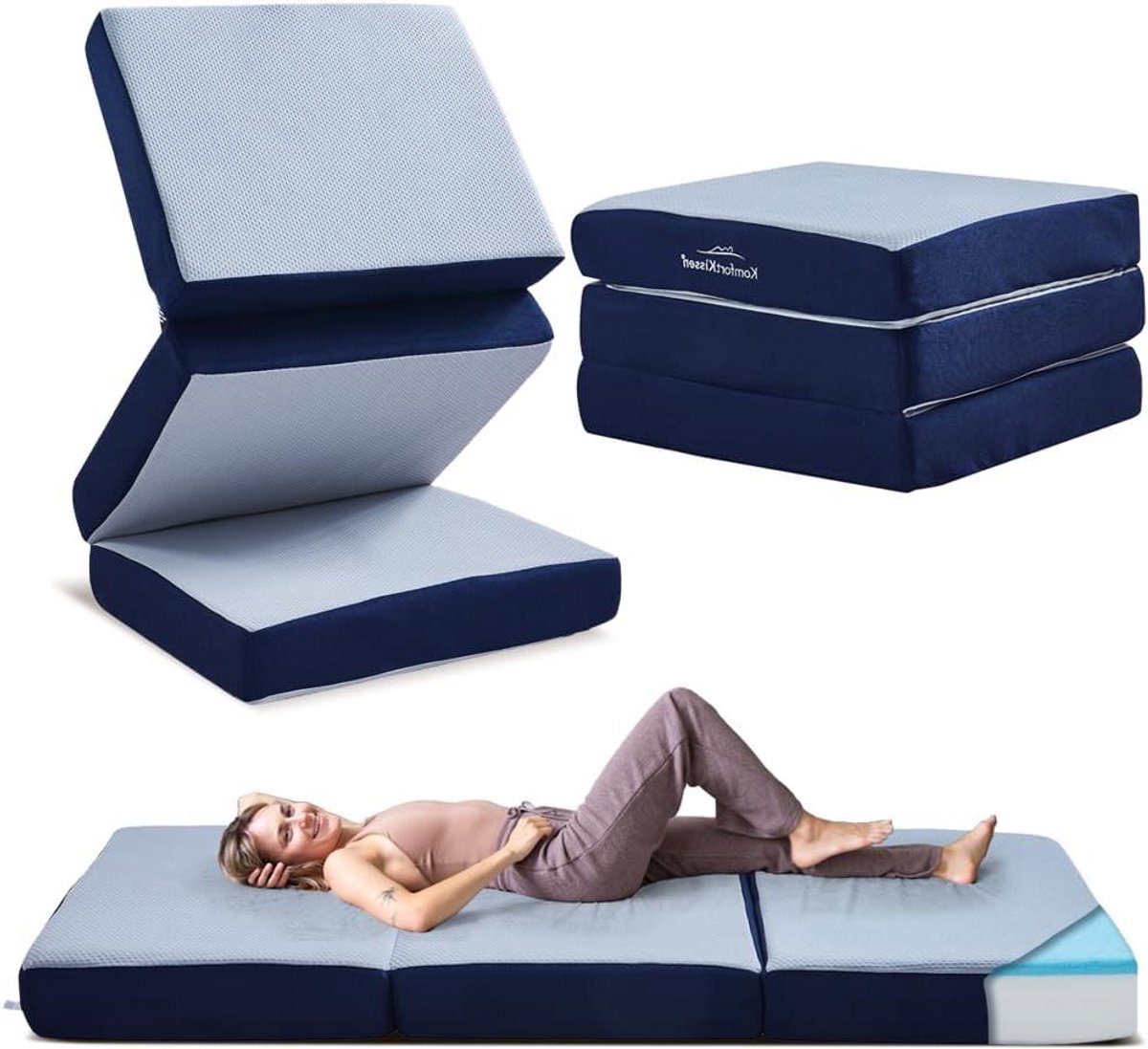 Vouwmatras Traagschuim - Logeerbed Matras - Comfortabel Slapen - Extra Dik 15 cm - 195 x 75 cm - Blauw Grijs