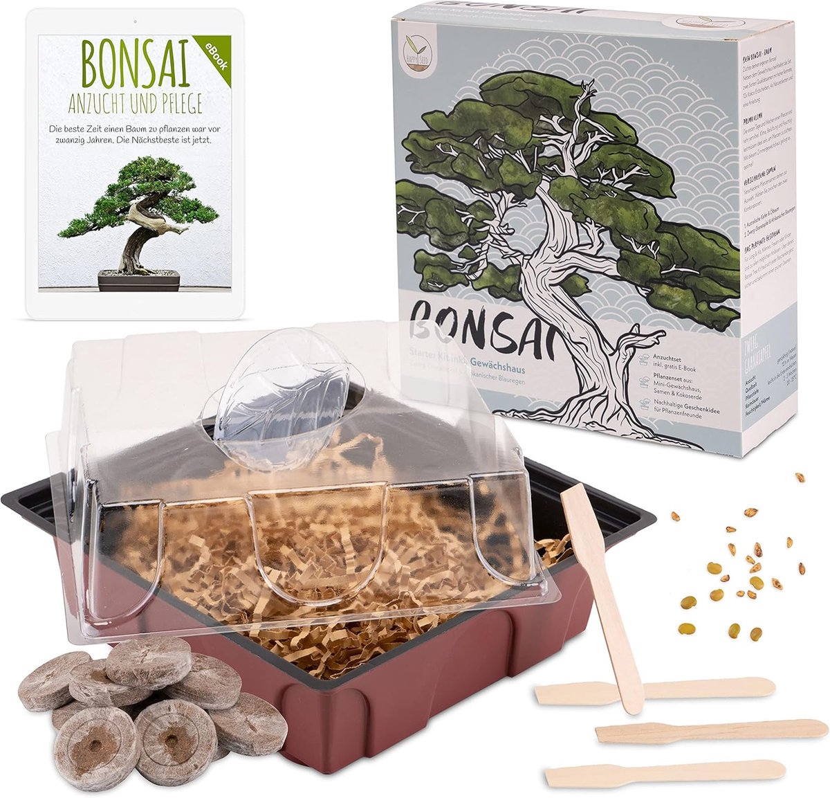 SnelShoppen - Bonsai Starter Kit Vermeerderingsset met GRATIS eBook - Plantenset voor Minibroeikas, Zaden Afrikaanse Blauwe Regen & Dwerggranaatappel,