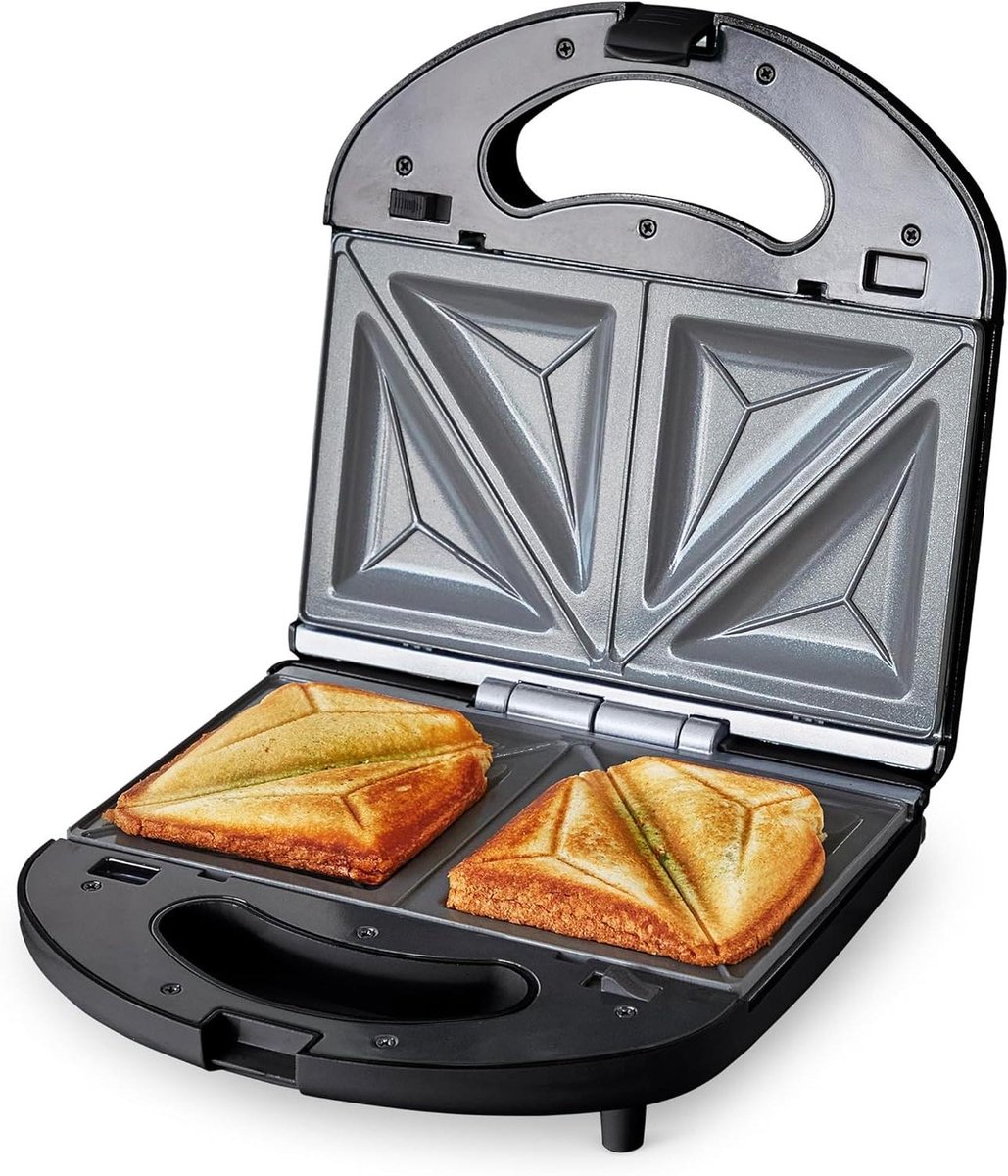 Broodjesmachine Tosti Grill Snacks Maken Gezonde Antiaanbaklaag Compact Zwart