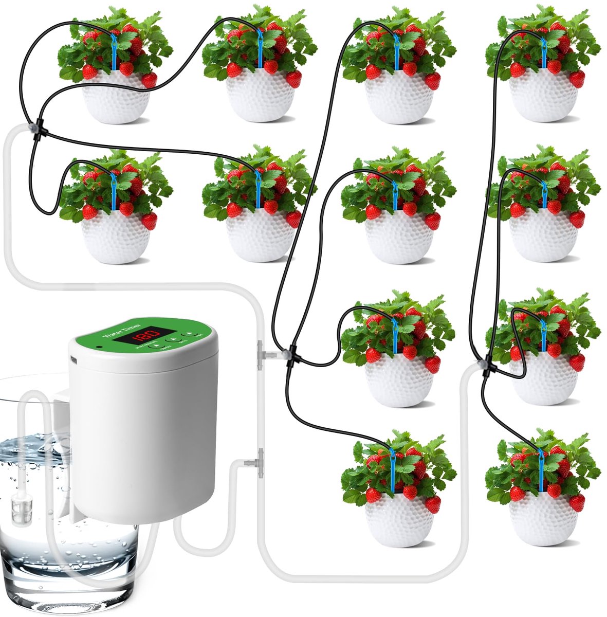 SnelShoppen - Automatische Druppelirrigatieset voor Kamerplanten - 12 Sets Irrigatiesysteem met LED-Display en Oplaadbare USB - Upgrade JH12