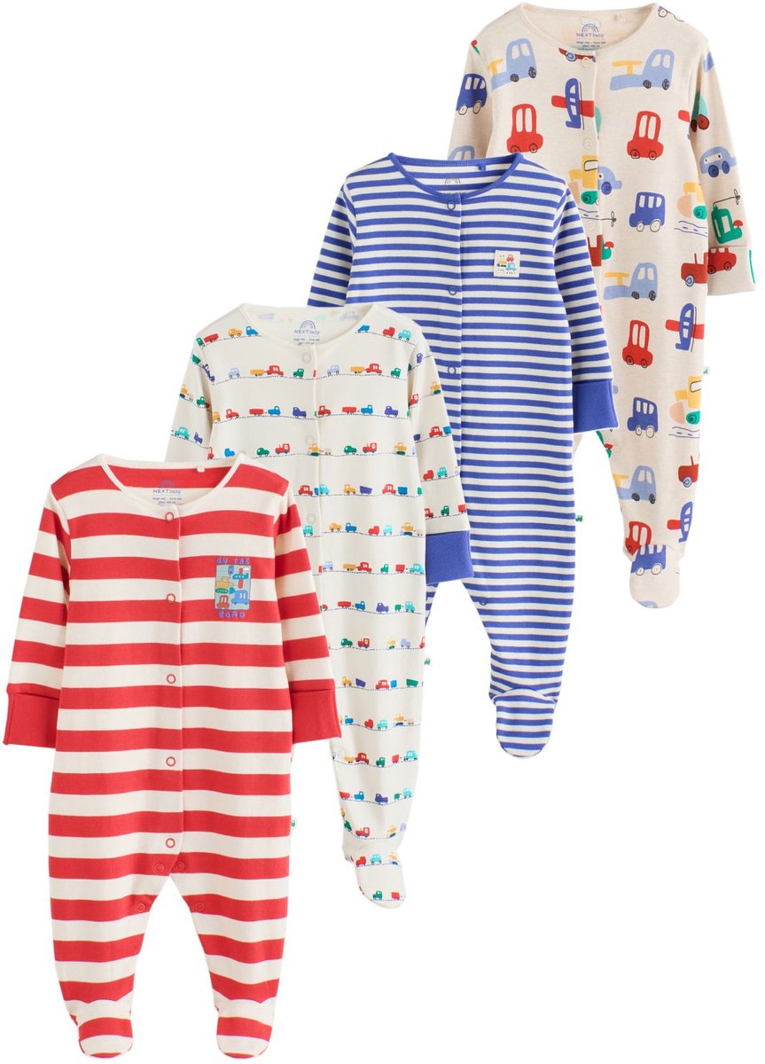 Next - Jongens - Set van 4 babypyjama's met tweewegritssluiting - Blauw