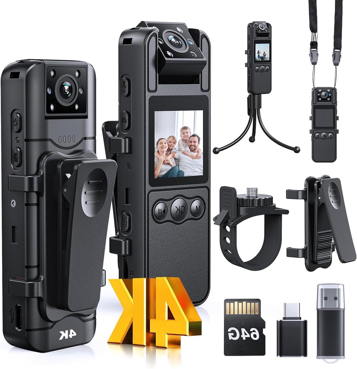 Draagbare Camera - Bodycam Opname - Veiligheid Bewaken - Nachtzicht Functie - 4K Resolutie - Zwart