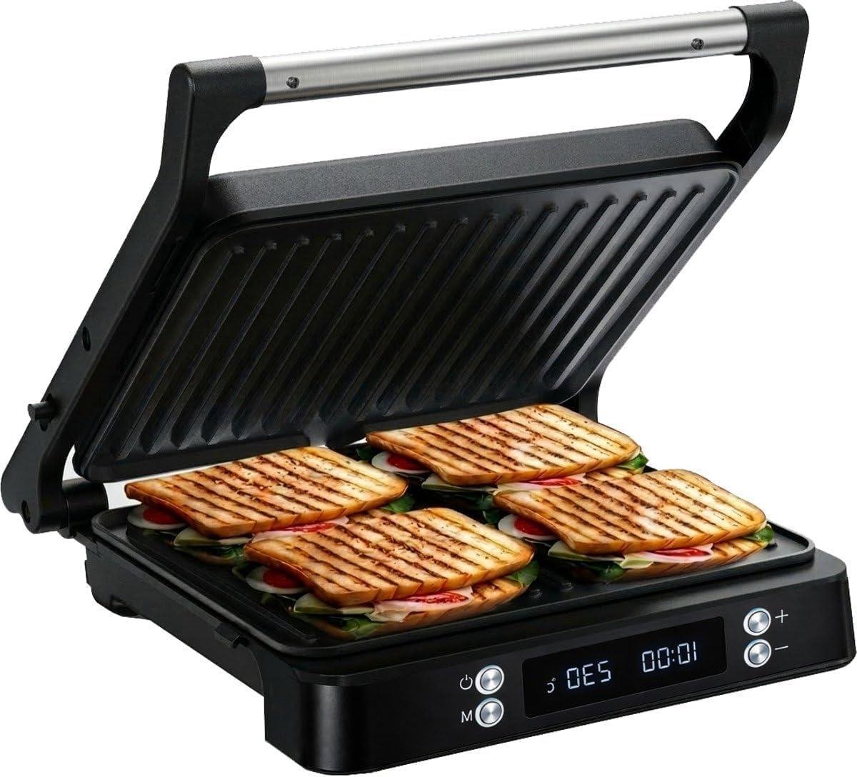 Tosti Apparaat XL - Panini Grill - Snacks Maken - Timer Temperatuurregeling - Voor 4 Tosti's - Zwart