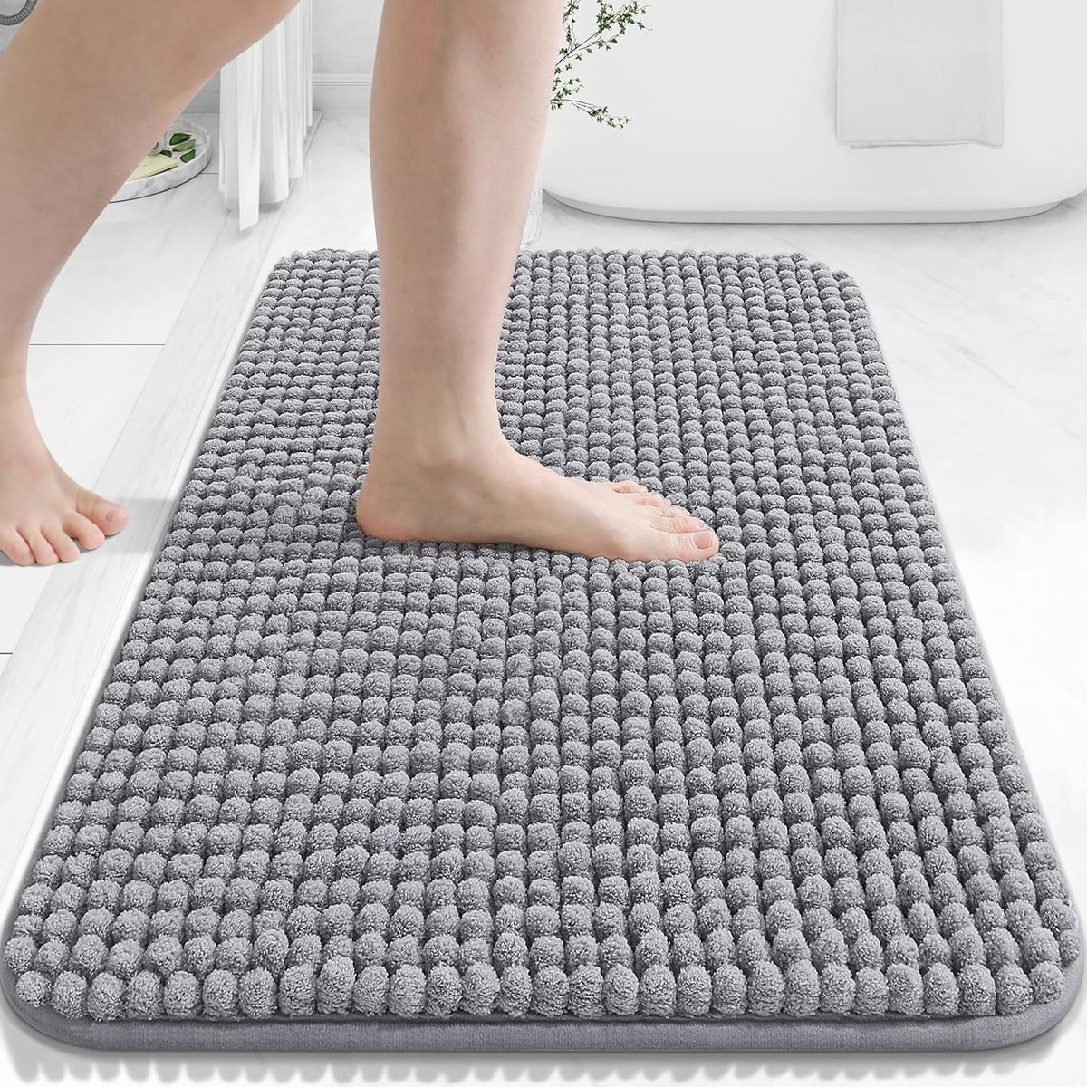 SnelShoppen - Extra dik zacht badkamertapijt, chenille badmat, antislip, wasbaar, absorberende douchemat 41 x 61 cm grijs voor badkamer, douche en toi