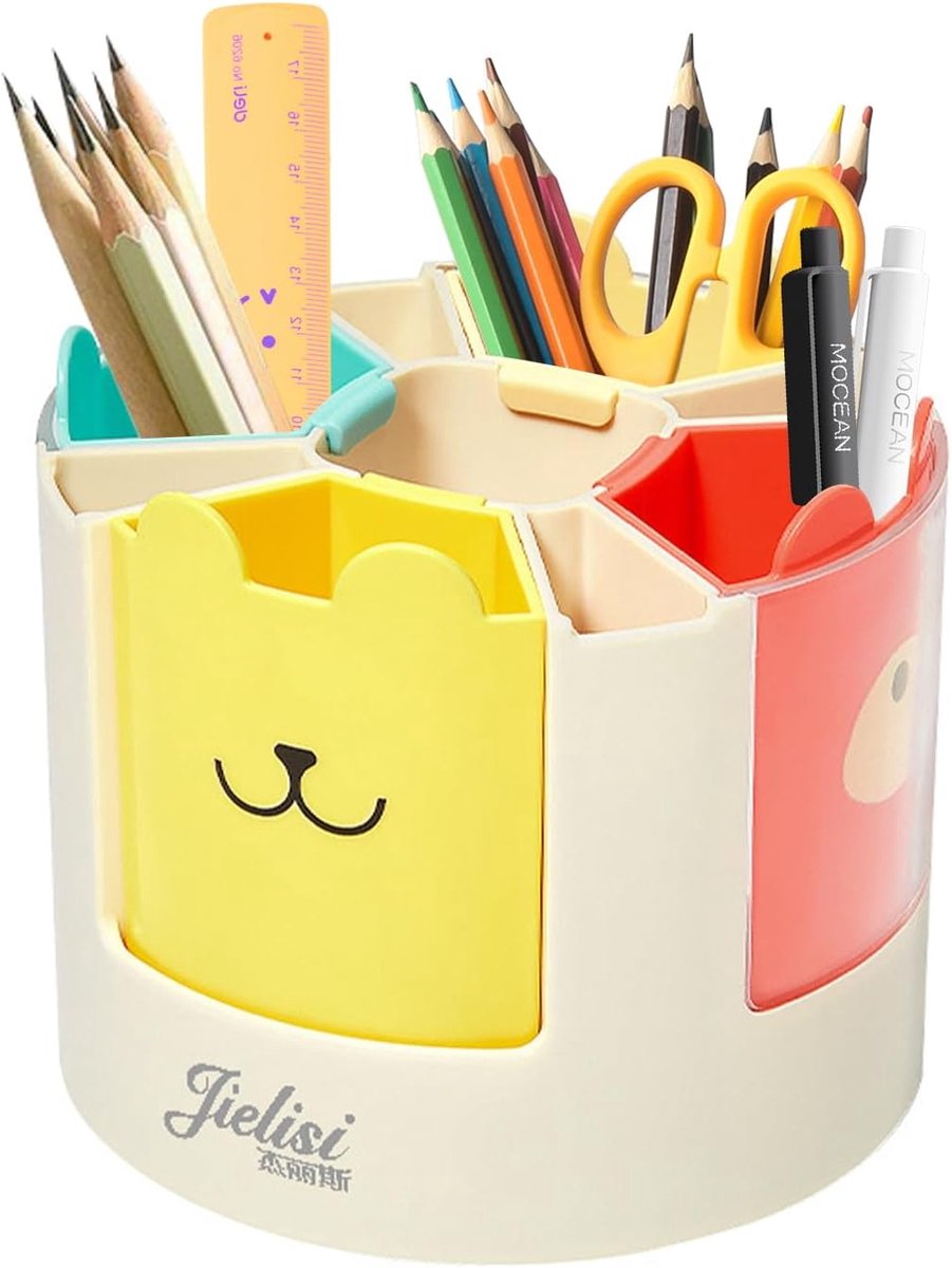 SnelShoppen - Draaibare Pennenhouder voor Kinderen, 360° Roterende Bureau-Organizer met 9 Vakken, Multifunctionele Cartoonstiften Organizer voor Kanto