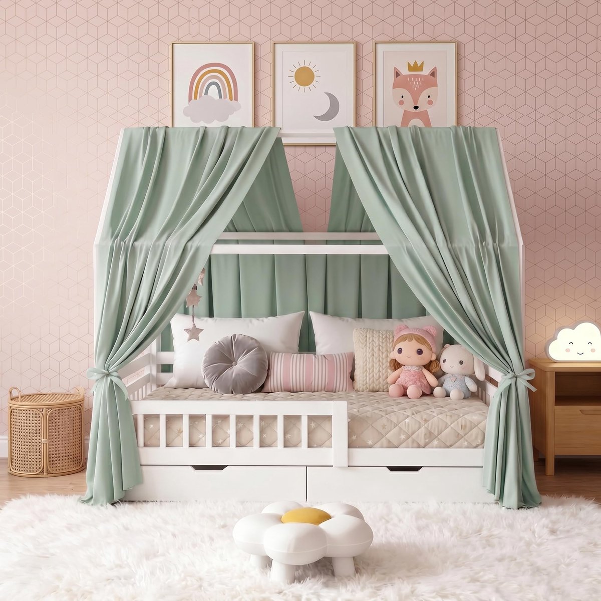 SnelShoppen - RANJIMA Huisbed Hemel, 2 Stuks Bedhemel van Mousseline, Decoratieve Gordijnset voor Kinderbed, Baldakijn voor Meisjes en Jongens, 67 cm,